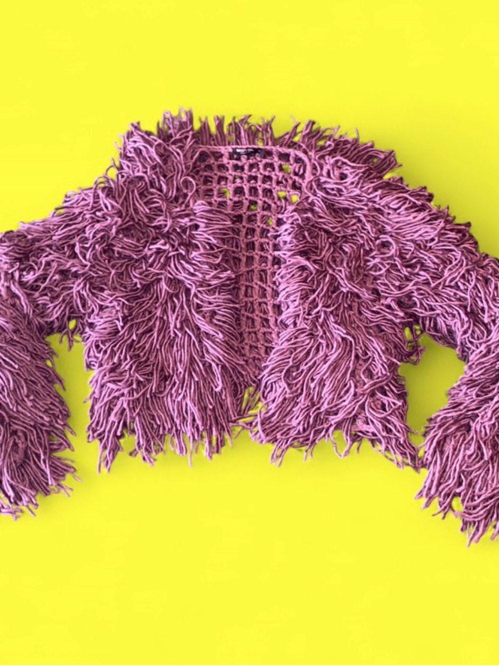 Nasty Gal Lavender Purple Shaggy Fringe Knit Cardigan Sweater - Size Small
